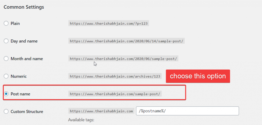 permalink settings in wordpress